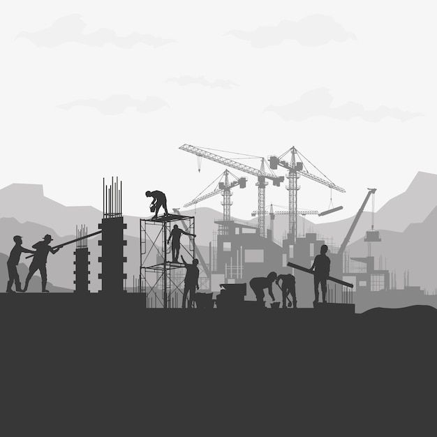 construction silhouette background premium vector