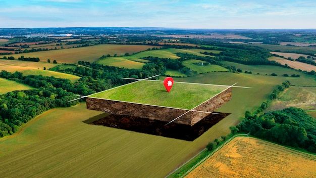 land plot with nature landscape and location pin free photo